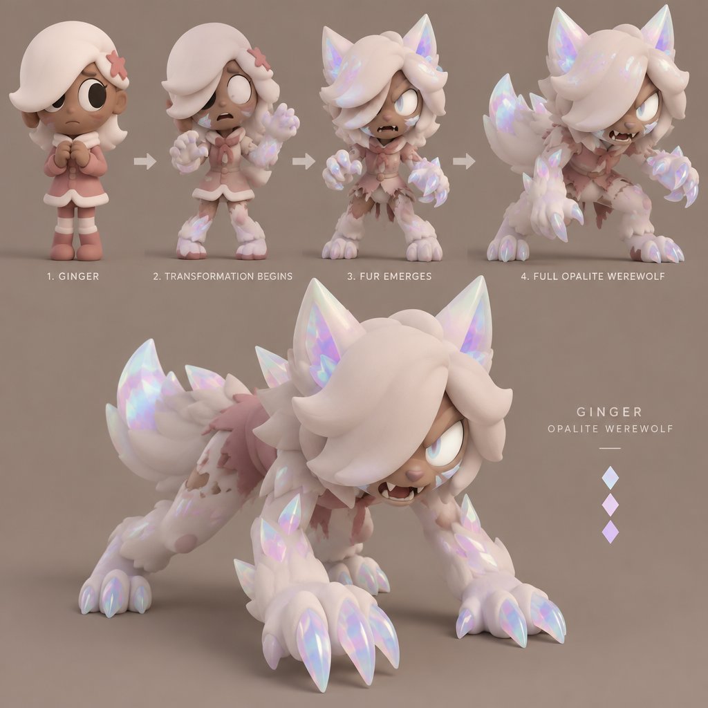 Ginger from Dandys world turning into a Opalite Werewolf