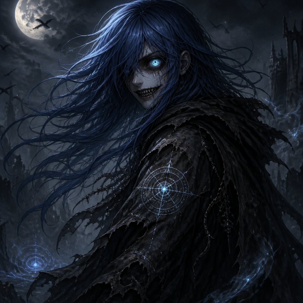 blue hair moon eyes