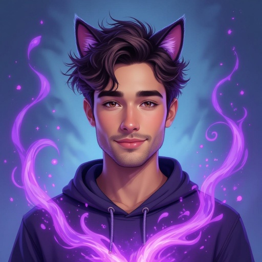 Man with cat ears purple magic