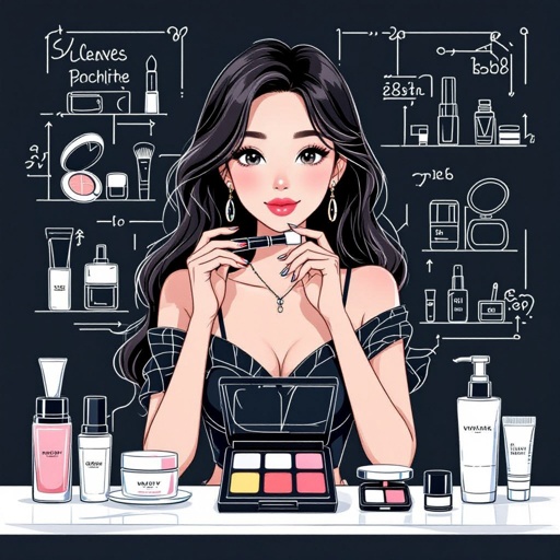 Create a character showing there whole body head to toe, a lady who loves beauty products  