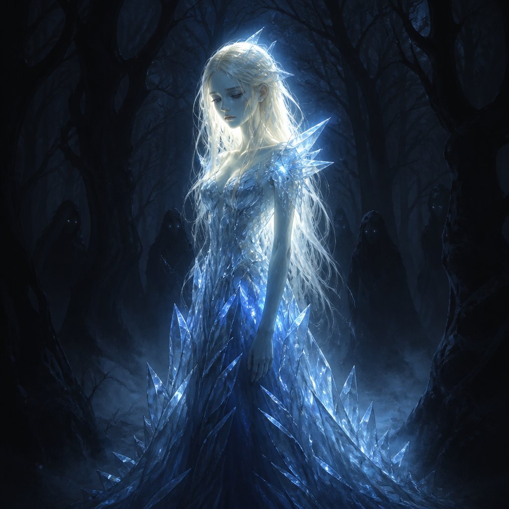 girl moon child with blonde hair and ice