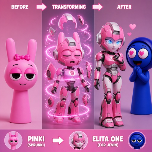 Pinki from Sprunki turning into Elita One for Jevin from Sprunki for the first time 