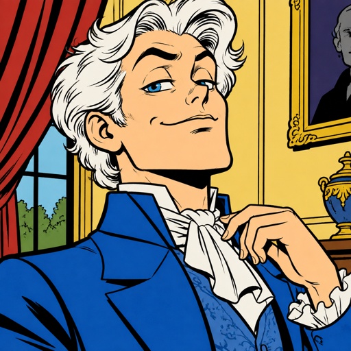 Male, fluffy white hair, big blue eyes, long smile, snobby, wears blue, whiny,