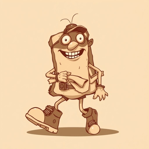 Create a funny looking clumsy sandwhich thief with funny shoes on. Make him have on the bandit black thing around his eyes 