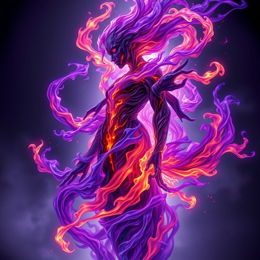 No character A sphere of purple black orange blue fire