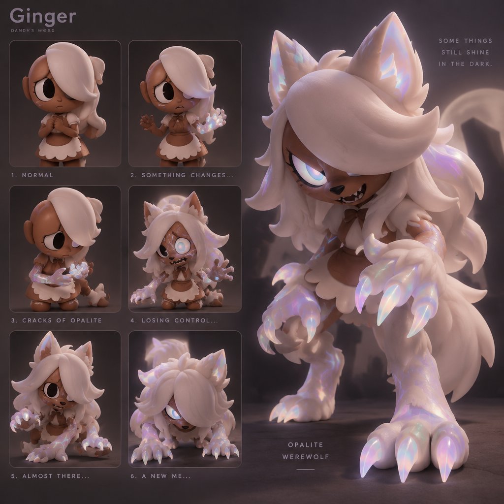 Ginger from Dandy’s world turning into a Opalite Werewolf