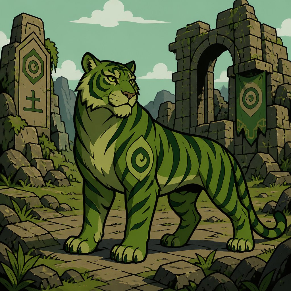 Green tiger earth element location the outskirts of a ruin