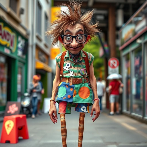 Create a funny looking man with very skinny legs