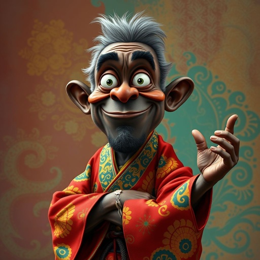 Create a funny looking African sensei. Show the whole character from head, body , legs , feet and make him serious.