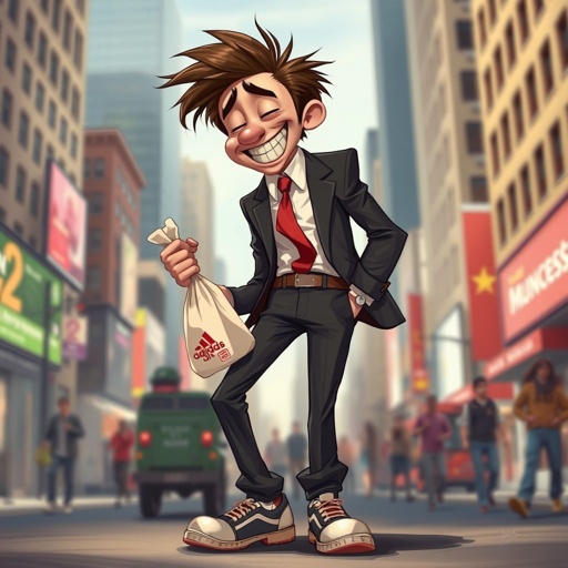 Make a tall but slickly guy, who is funny and clumsy and always looks lost. Make him have on some weird shoes also, have him like a sandwich bandit also 