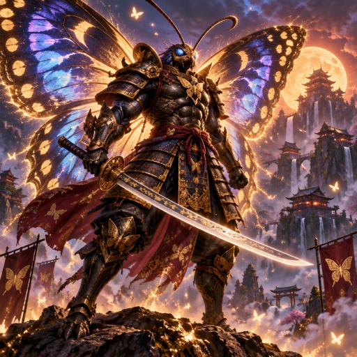 A muscular super samurai warrior butterfly.