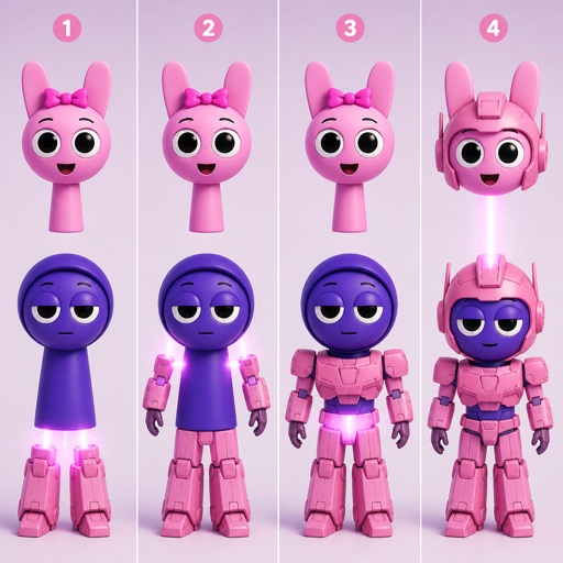 Pinki from Sprunki as Elita One merging her legs onto Jevin from Sprunki and then her arms and then her Body and lastly her head and helmet