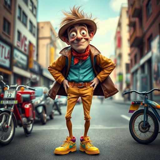 Create a funny looking man with very skinny legs 