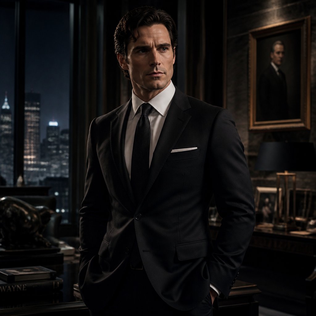 Bruce Wayne no mask and lean muscular athletic build
