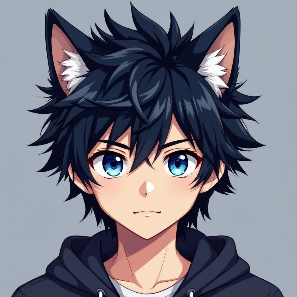 Create an anime guy with wolf ears