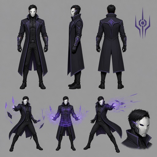 Male Villain with technology abilities, simple, mask, multiple of the same character