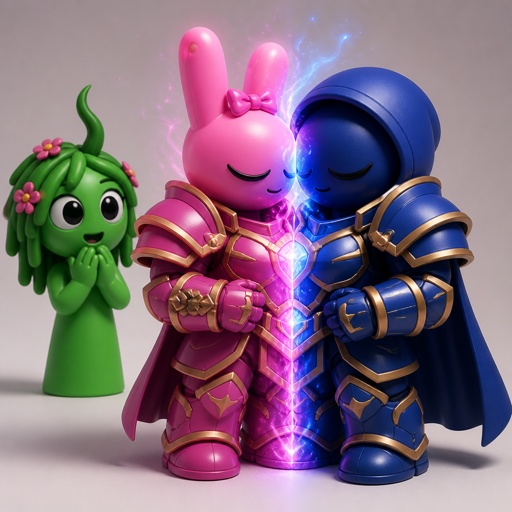 Vineria from Sprunki watching Pinki from Sprunki as Elita One merged with Jevin from Sprunki upgrading the twos shared armour to be more powerful and more durable 