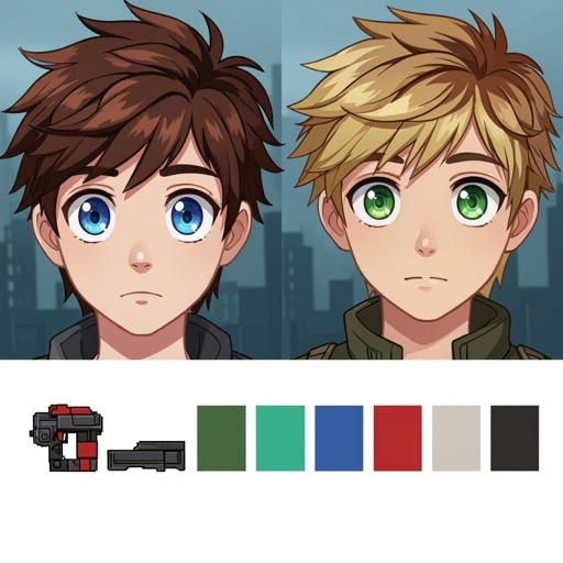 Teenage boy younger not older then 16 hetrochromia eyes and fluffy brown and blonde hair rouge cop in an apocalypse