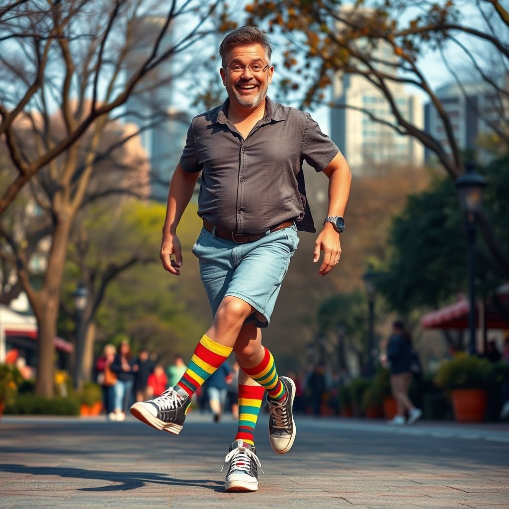Create a funny looking man with very skinny legs
