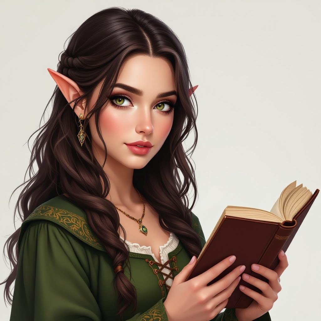 Dark Brown Hair Elf Witch Librarian 
