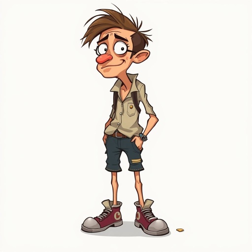 Make a tall but slickly guy, who is funny and clumsy and always looks lost. Make him have on some weird shoes also, have him like a sandwich bandit also 