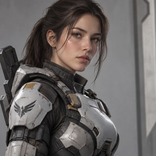 A beautiful woman in a futuristic battle armor
