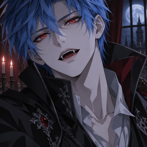 Vampire handsome blue haired