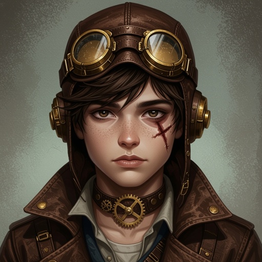 Dark Mysterious teen boy with dark brown hair brown eyes and with a dark past with face scar