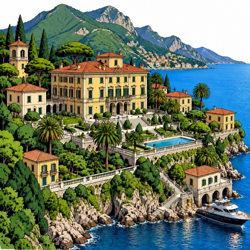a painting of a house on a cliff by the ocean