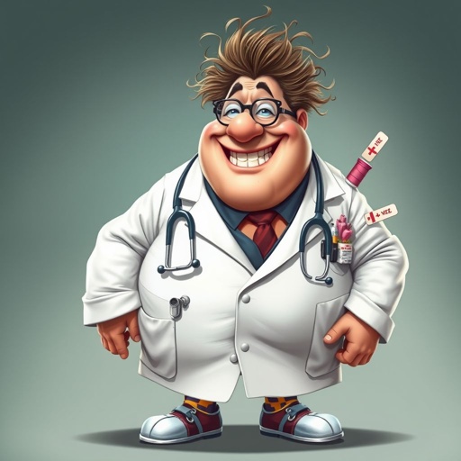 .. create a fat doctor. Who is funny human looking from head to toe. And he always immediately results to surgery for anything even small things. So please be sure to show his whole outfit head to toe. Make him have 1 tooth. Make it more adult humor instead of cartoon humor.