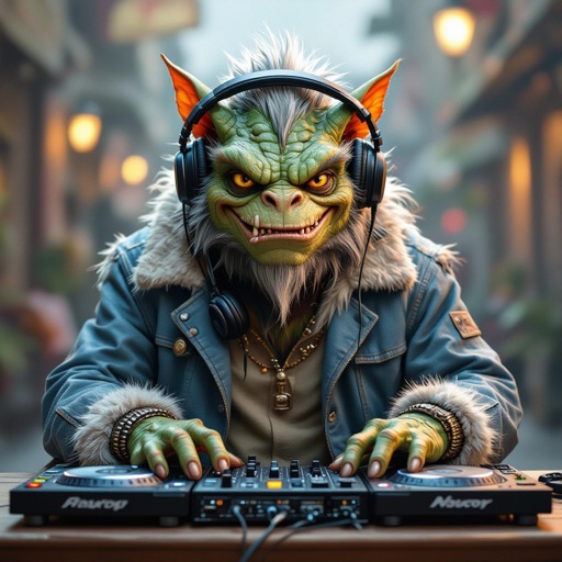 Create a funny looking monster dressed like a dj