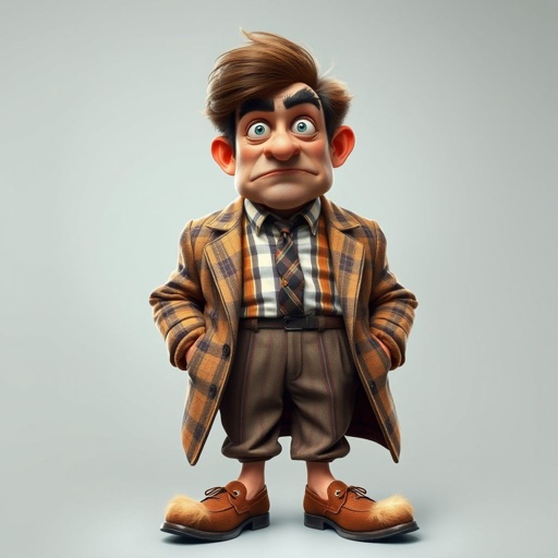 Create a funny looking serious man in the world, with a not so stylish outfit head to toe