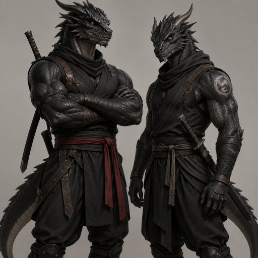 Two brothers, black dragons lizards , muscular in ninja outfits. They were created to help stop extinction.