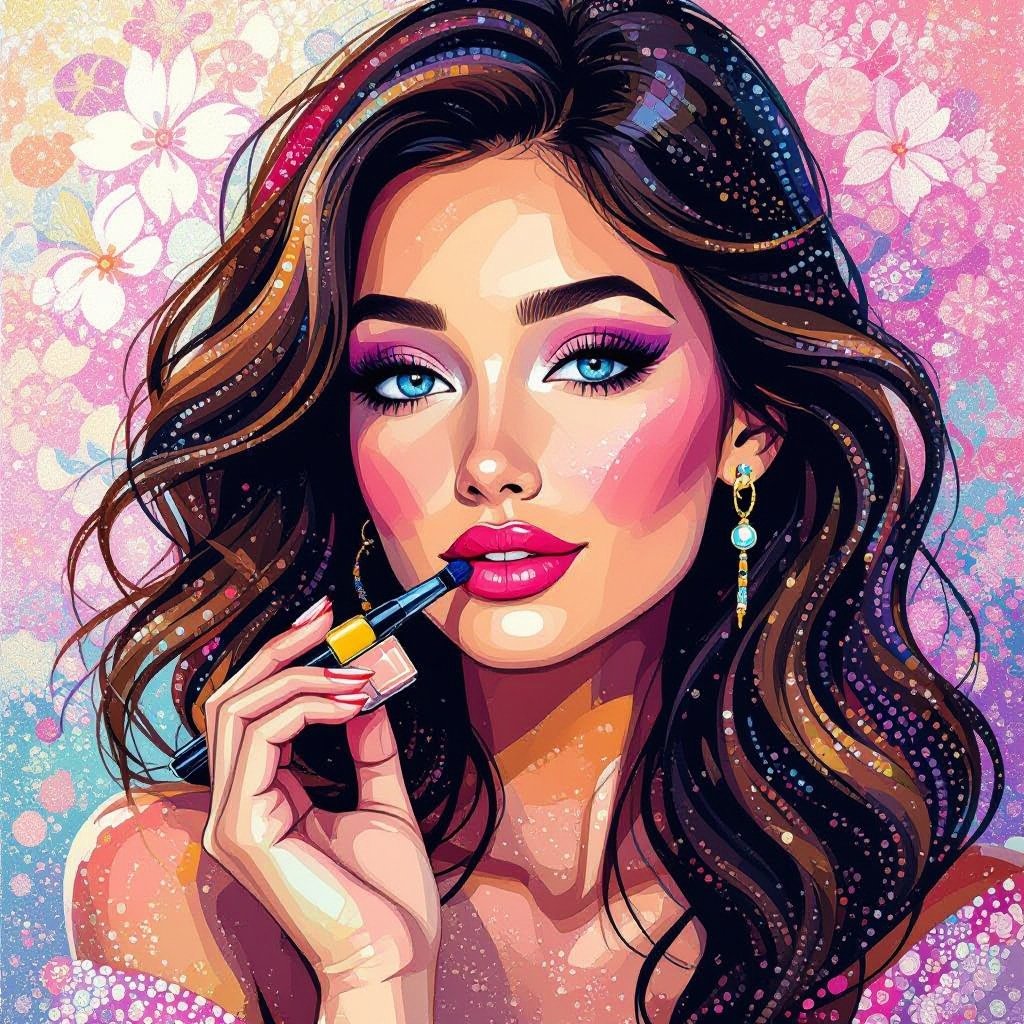 Create a character showing there whole body head to toe, a lady who loves beauty products