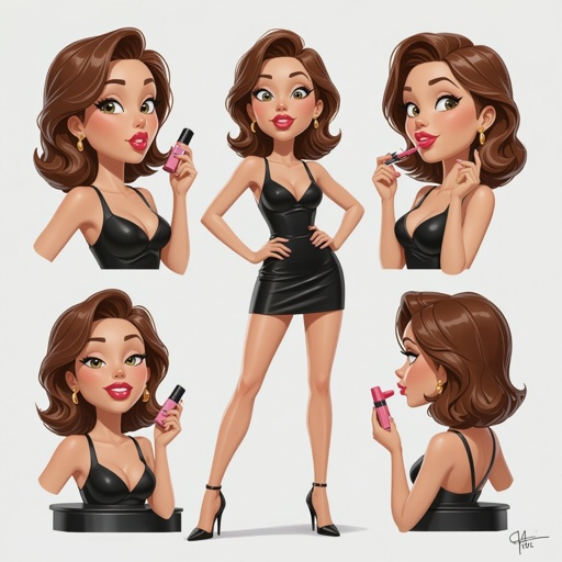Create a weird looking character showing there whole body head to toe, a lady who will has attitude but is funny looking and loves lipgloss 