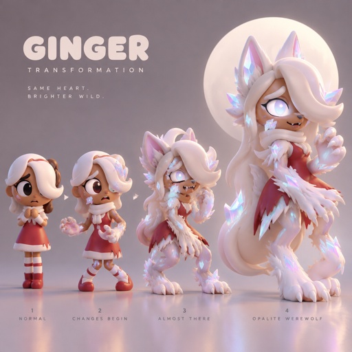 Ginger from Dandys world turning into a Opalite Werewolf 