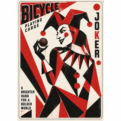 Jester holding a candy truffle on in a bicycle playing card style   