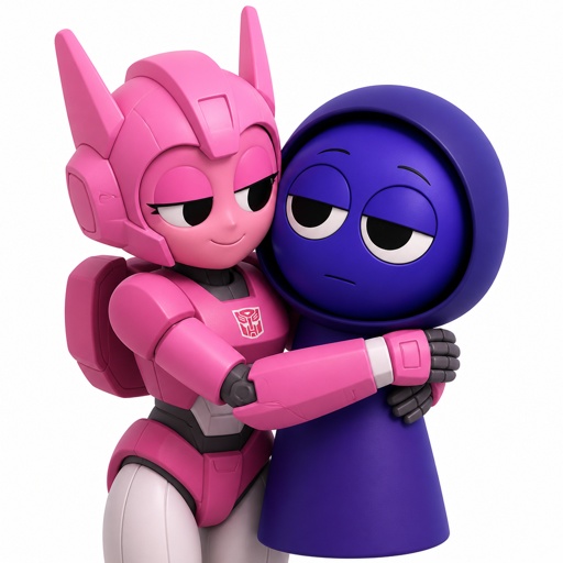 Pinki from Sprunki as Elita one hugging Jevin from Sprunki 
