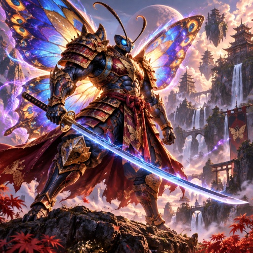 A muscular super samurai warrior butterfly.