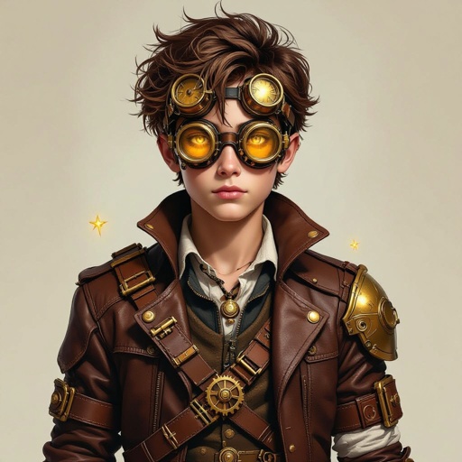 Teen boy brown hair with golden eyes and mysterious with mysterious powers