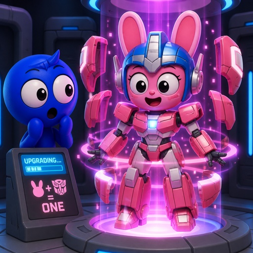 Jevin from sprunki noticing that Pinki from sprunki as Elita one is upgrading the armour now that she and Jevin are one being now