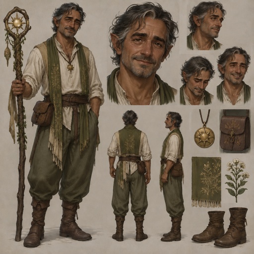 a drawing of a man with a staff