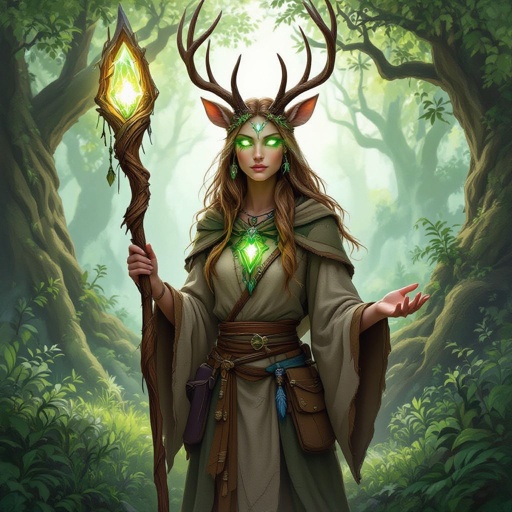 A female Firbolg (deer-folk) Druid