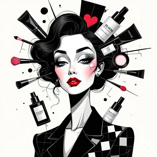 Create a character showing there whole body head to toe, a lady who loves beauty products  
