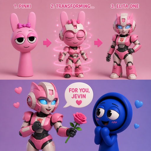 Pinki from Sprunki turning into Elita One for Jevin from Sprunki for the first time 