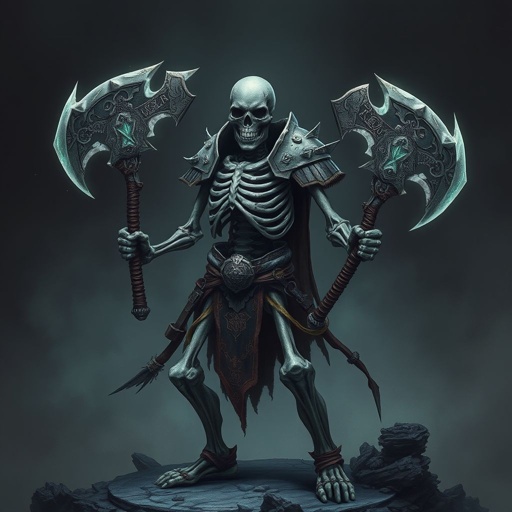 Skeleton mercenary with two axes