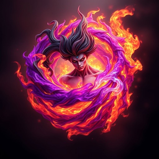 No chrqcter A sphere of purple black orange blue fire