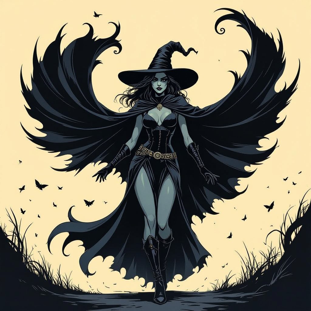 sexy shadow demon witch gypsy slate grey skin large black billowing cloak that emits darkness and shadow