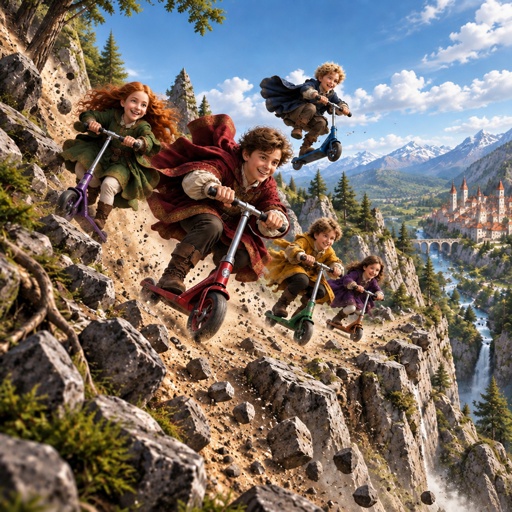 a group of people riding on the back of a mountain
