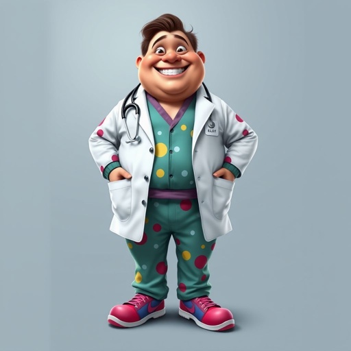 create a fat doctor. Who is funny human looking from head to toe. And he always immediately results to surgery for anything even small things. So please be sure to show his whole outfit head to toe. Make him have 1 tooth
